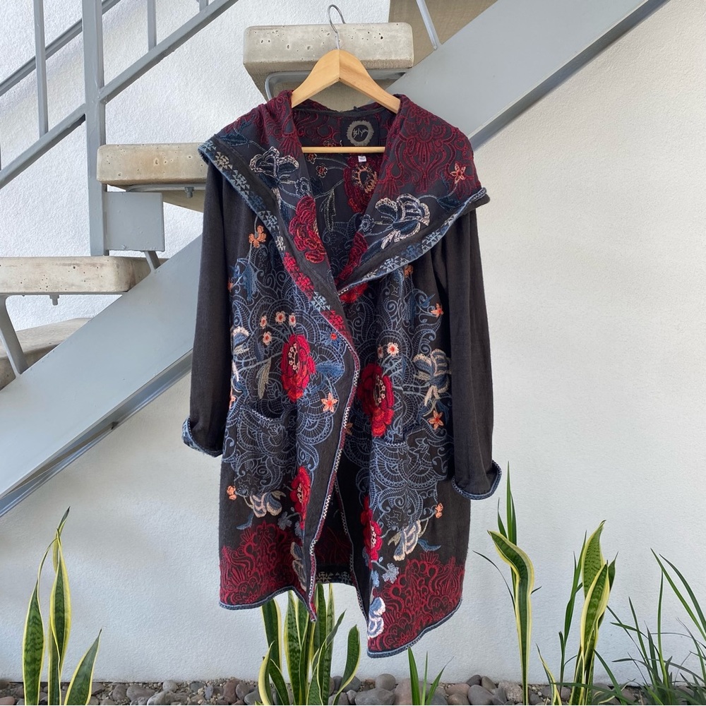 Johnny Was Biya Bella Embroidered Cardigan Size PM Medium